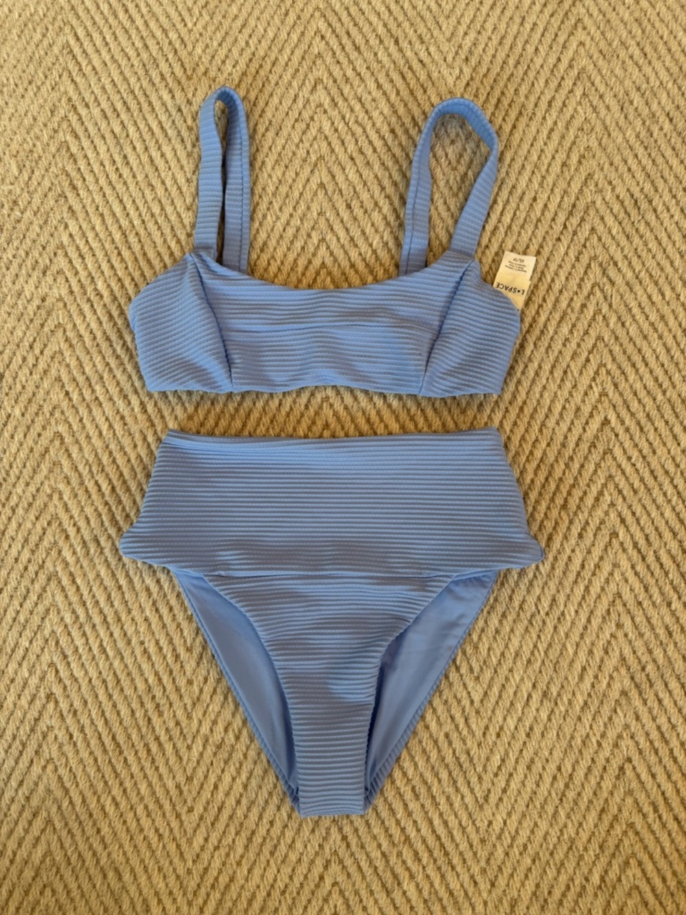 l*space Ribbed High-Waist Bikini Set in Light Blue